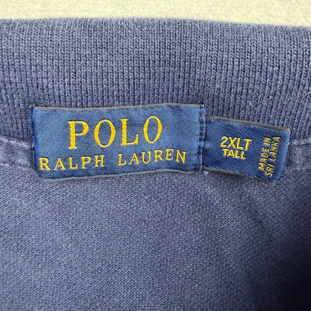 Polo Ralph Lauren Men 2XLT Navy Blue Short Sleeve Pique Polo Shirt Orange Pony